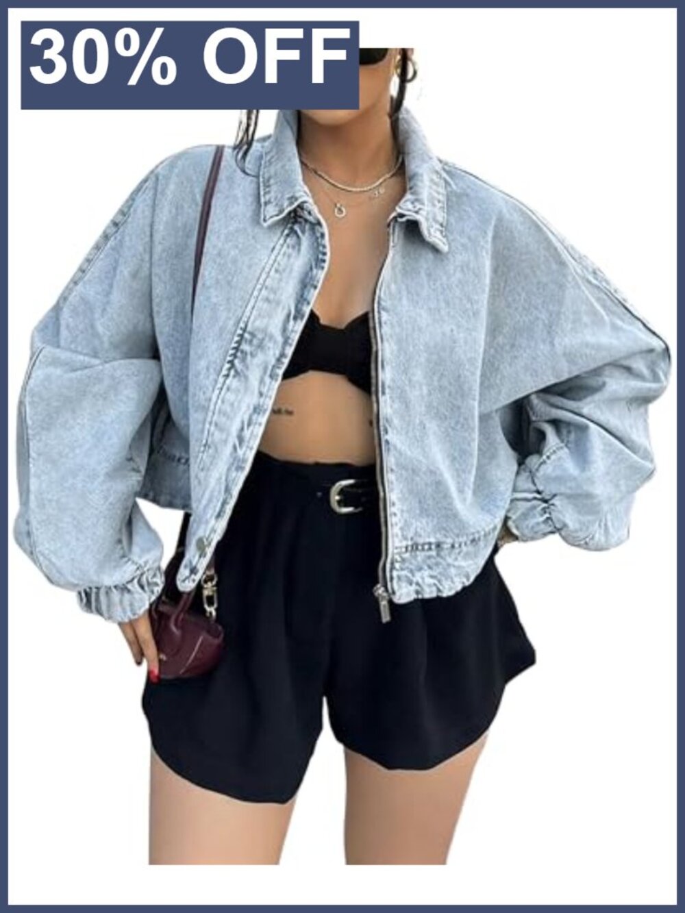 Oversized Cropped Denim Jacket Zip Up Lightweight Women's Shacket